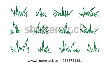 Grass bush line icon, shrubbery vector set, green shrub, simple foliage, sketch meadow and landscape, scribble lawn outline design isolated on white background. Nature illustration