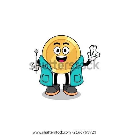 Illustration of euro coin mascot as a dentist , character design