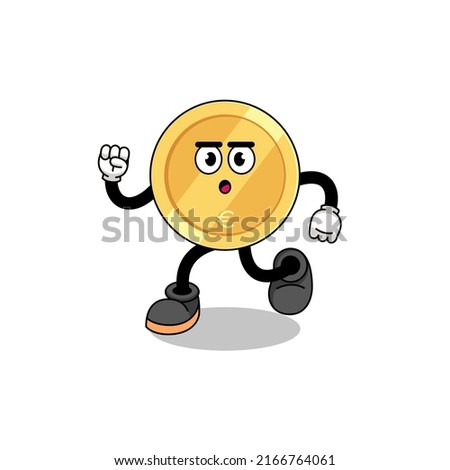 running euro coin mascot illustration , character design
