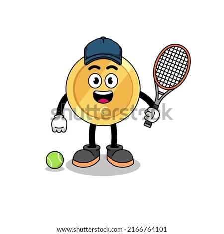 euro coin illustration as a tennis player , character design