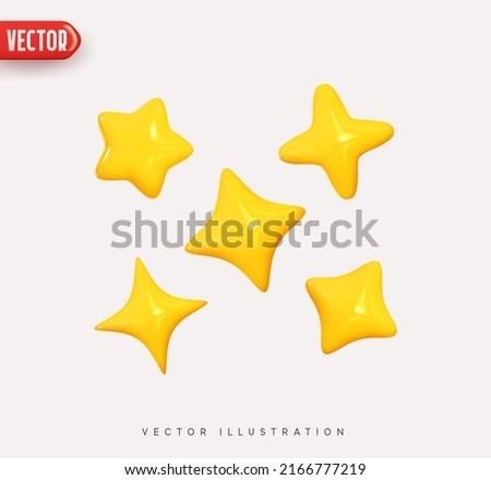 Set of yellow stars different shapes. Five stars glossy colors. Realistic 3d design cartoon style. vector illustration Royalty-Free Stock Photo #2166777219