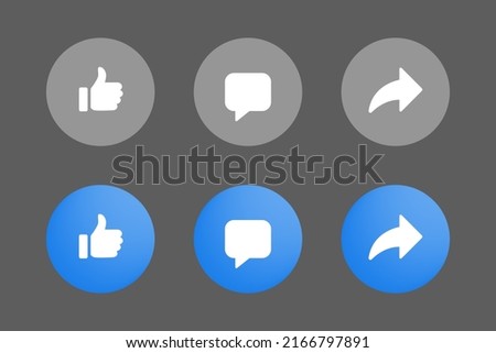 Social media elements. Like, comment, and share icon vector