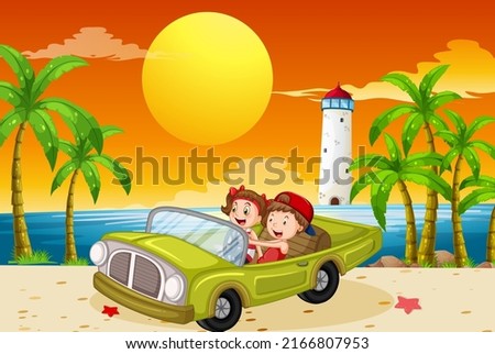 Road trip vacation at the beach illustration