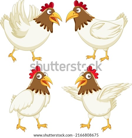 Chicken cartoon characters set illustration