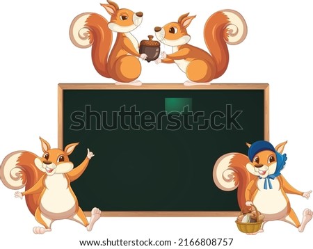 Frame template with four cute squirrels illustration