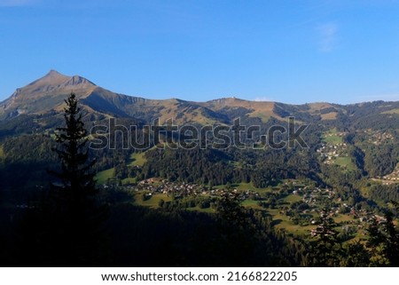Landscape of the French Alps in summer. Saint Gervais les Bains village and Mont Joly mountain.   France. 