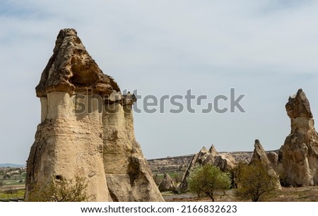 Magnificent landscape of Turkish Cappadocia. Selective focus on rock formations in Pasabag Monks Valley, Cappadocia, Turkey.