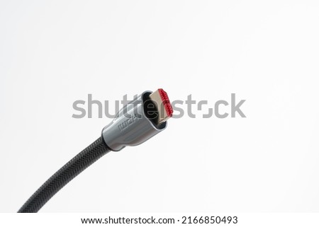 A close up image of HDMI cable isolated on the white background