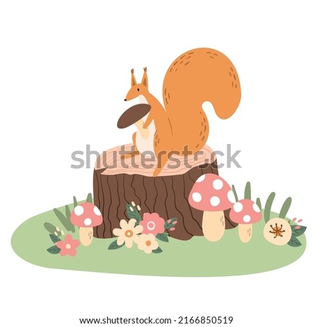 squirrel woodland animal illustration, forest vector clipart, sublimation designs images, baby shower clip art