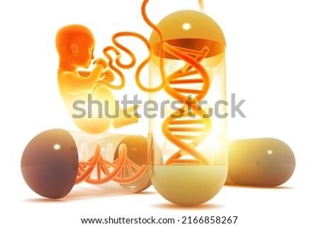 Human fetus with genetic medicine. 3d illustration		