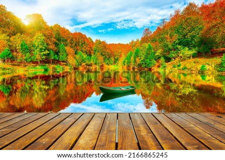 Beautiful lake view in colorful autumn season. Autumn landscape in beautiful colorful nature. nature view on the lake, which is beautiful with magnificent autumn colors. Uludag mountain, Bursa, Turkey Royalty-Free Stock Photo #2166865245