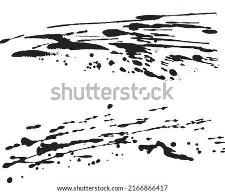 Black ink splash texture painting. Black ink spots set on transparent background. Ink illustration.
