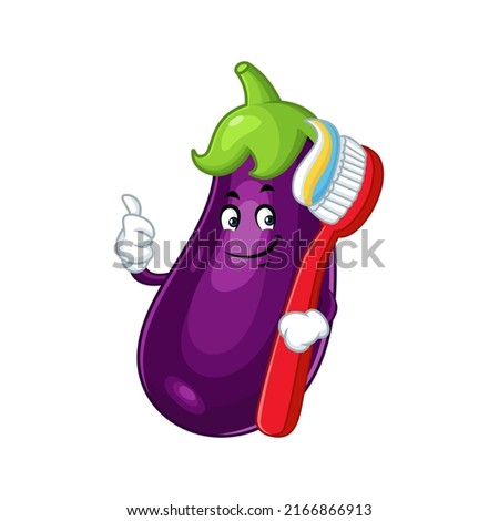 Vector mascot, cartoon and illustration of a eggplant holding toothbrush