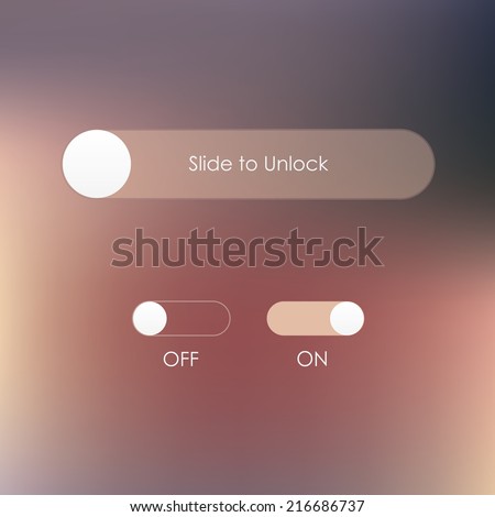 slide to unlock button and on off buttons isolated on soft blurred background- mobile application user interface design  Royalty-Free Stock Photo #216686737