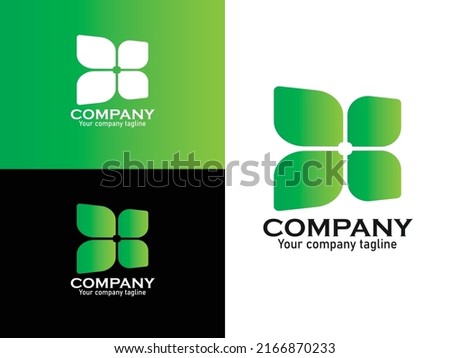 Green Flower Logo Design. The concept of 4 flower petals with green gradations resembling a butterfly. Can be used for company in farm, husbandry, biology, forest, nature, etc.
