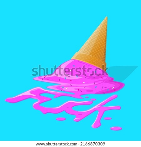 cartoon illustration of a melting ice cream cone lying on the ground