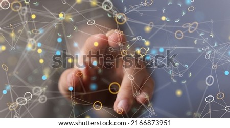 A man pressing button. Innovation technology internet business concept. Space for text
