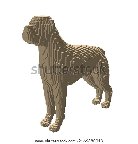 Boxer Dog made from cubes. Voxel art. Futuristic concept. 3d Vector illustration.