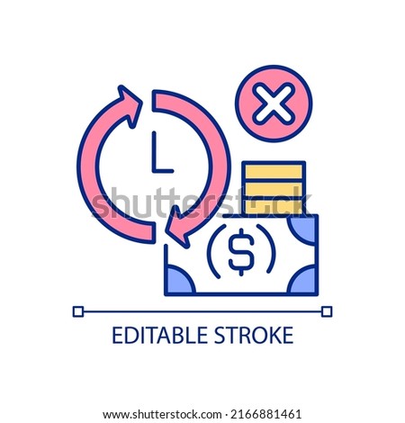 Low corporate earnings growth RGB color icon. Small business losing money. Weaker-than-expected sales. Isolated vector illustration. Simple filled line drawing. Editable stroke. Arial font used