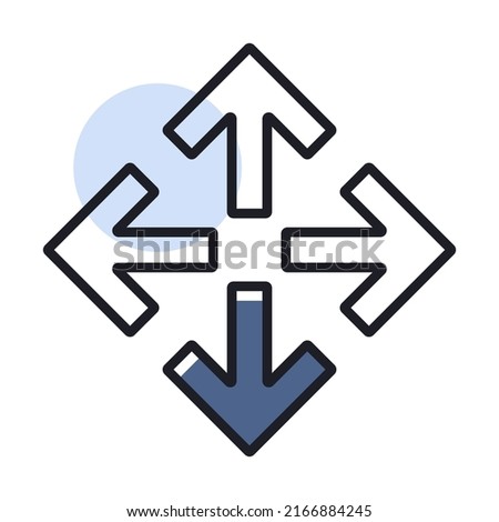 Four arrows pointing from the center vector icon. Navigation sign. Graph symbol for travel and tourism web site and apps design, logo, app, UI