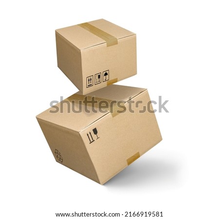 Closed cardboard brown box flying isolated on white background Royalty-Free Stock Photo #2166919581