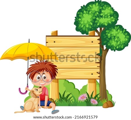 Empty board template with cartoon character illustration
