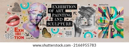 Exhibition of art, music, painting and sculpture. Abstract vector illustrations and objects for poster, banner or magazine background, flyer or cover