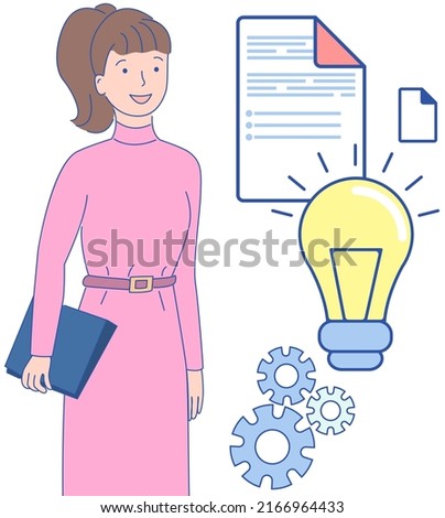 Female manager searching for solutions with creative idea, strategy planning, project creation symbol. Light bulb as idea of new project sign. Brainstorming, working with startup development concept