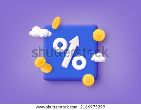 Icon percent with arrow. Market analysis, investment or interest rate. 3D Web Vector Illustrations.  Royalty-Free Stock Photo #2166975299