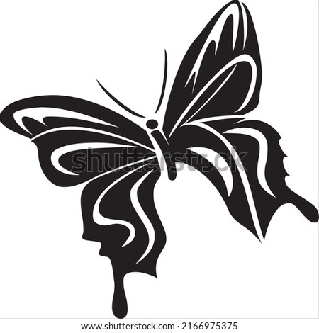 Vector, Image of silhouette butterfly icon, black and white color, with transparent background
