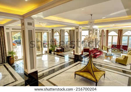 Luxury lobby for five stars hotel Royalty-Free Stock Photo #216700204