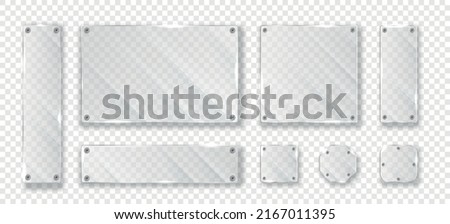 Realistic glass plates. Collection of mirrors of different geometric shapes for boutique or supermarket. Set of textures for website. Isometric vector illustrations isolated on transparent background Royalty-Free Stock Photo #2167011395