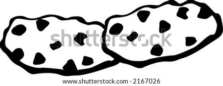 two chocolate chips cookies black and white vector illustration