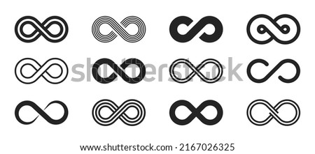 Infinity symbols. Set of infinity icons. Symbols of endless, unlimited, eternal. Vector illustration. Royalty-Free Stock Photo #2167026325