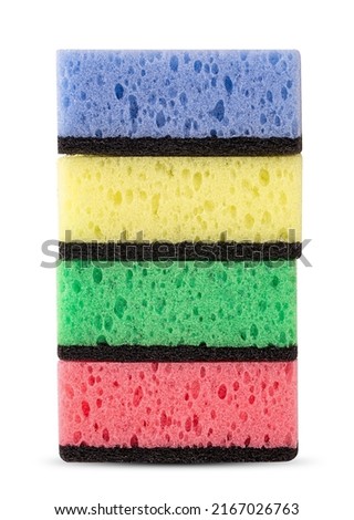 Multi colored washcloths for washing isolated on white background. Clipping Path. Full depth of field.