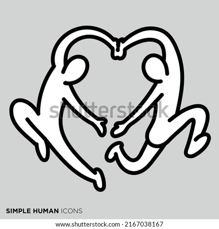 A simple human icon series "Two people who make a heart with dance"
