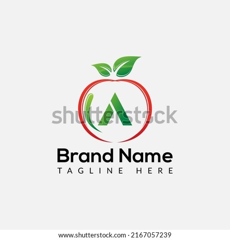 Apple Logo on Letter A Sign. Apple Icon with Logotype Concept