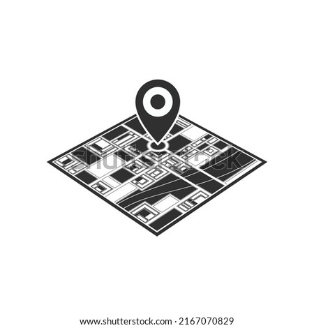 Map icon isolated on white background. Abstract City Map With red Marker. GPS navigation or cartographic concept. Vector illustration in flat style. EPS 10. Royalty-Free Stock Photo #2167070829