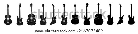 Guitar silhouette collection icon vector set.