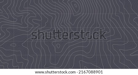 Vector Vintage Topography Contour Outline Map With Relief Elevation Abstract Background. Cartographic Art Old Geographic Territory Treasure Hunt Adventure. Retro Colors Topographic Wide Wallpaper Royalty-Free Stock Photo #2167088901