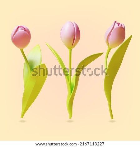 3d Tulips Flowers Set Plasticine Cartoon Style Spring Flower for Bouquet or Decoration. Vector illustration of Plastic Tulip Buds Royalty-Free Stock Photo #2167113227