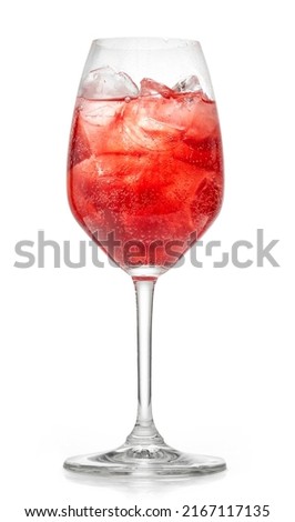 glass of fresh red sparkling summer cocktail isolated on white background