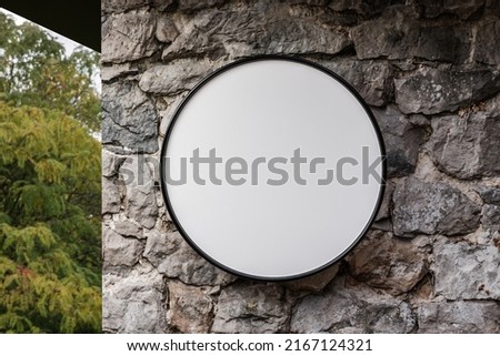 Sign Mockup On The Wall, Round Circular Signage Board, Sign On Brick Wall 3d Render