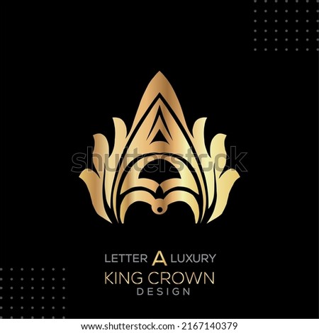 Letter A Luxury king crown Logo Template In Modern Creative Minimal Style BlacK Vector Design