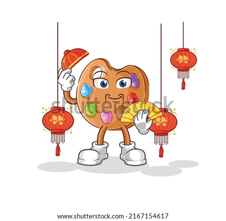 the paint palette Chinese with lanterns illustration. character vector