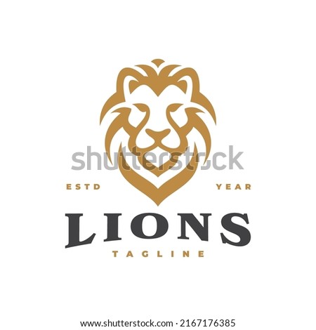 Vintage hipster lion head emblem logo design. Lion head line art vector icon Royalty-Free Stock Photo #2167176385
