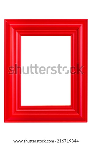 Red wooden picture frame - isolated on white background