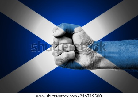 Flag Of Scotland Painted On A Man's Fist