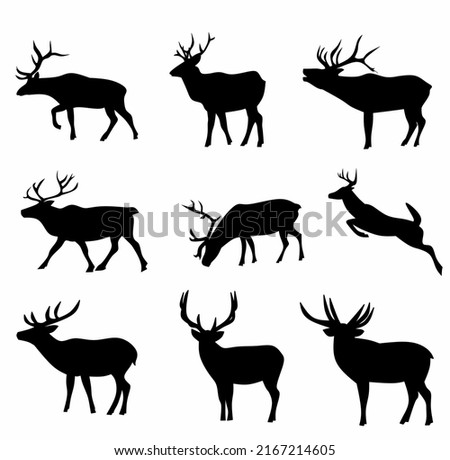 A set of elk silhouette isolated on white background Royalty-Free Stock Photo #2167214605
