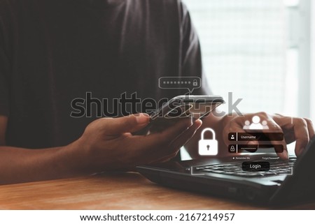 Concept of cyber security in two-step verification, multi-factor authentication, information security, encryption, secure access to user's personal information, secure Internet access, cybersecurity. Royalty-Free Stock Photo #2167214957